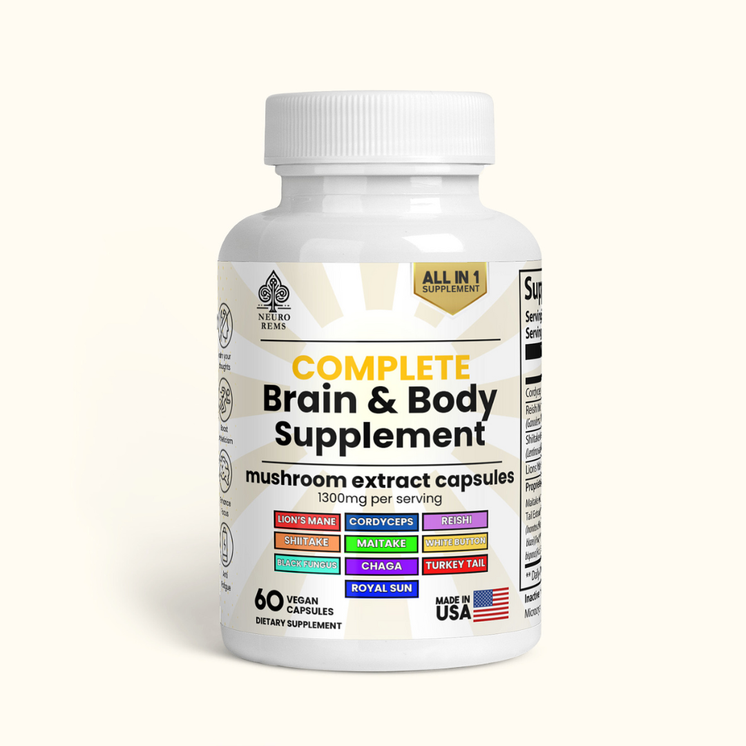 Neuro Rems Brain & Body 10 in 1 Mushroom Capsules - Lion's Mane, Cordyceps, Chaga, Reishi and More