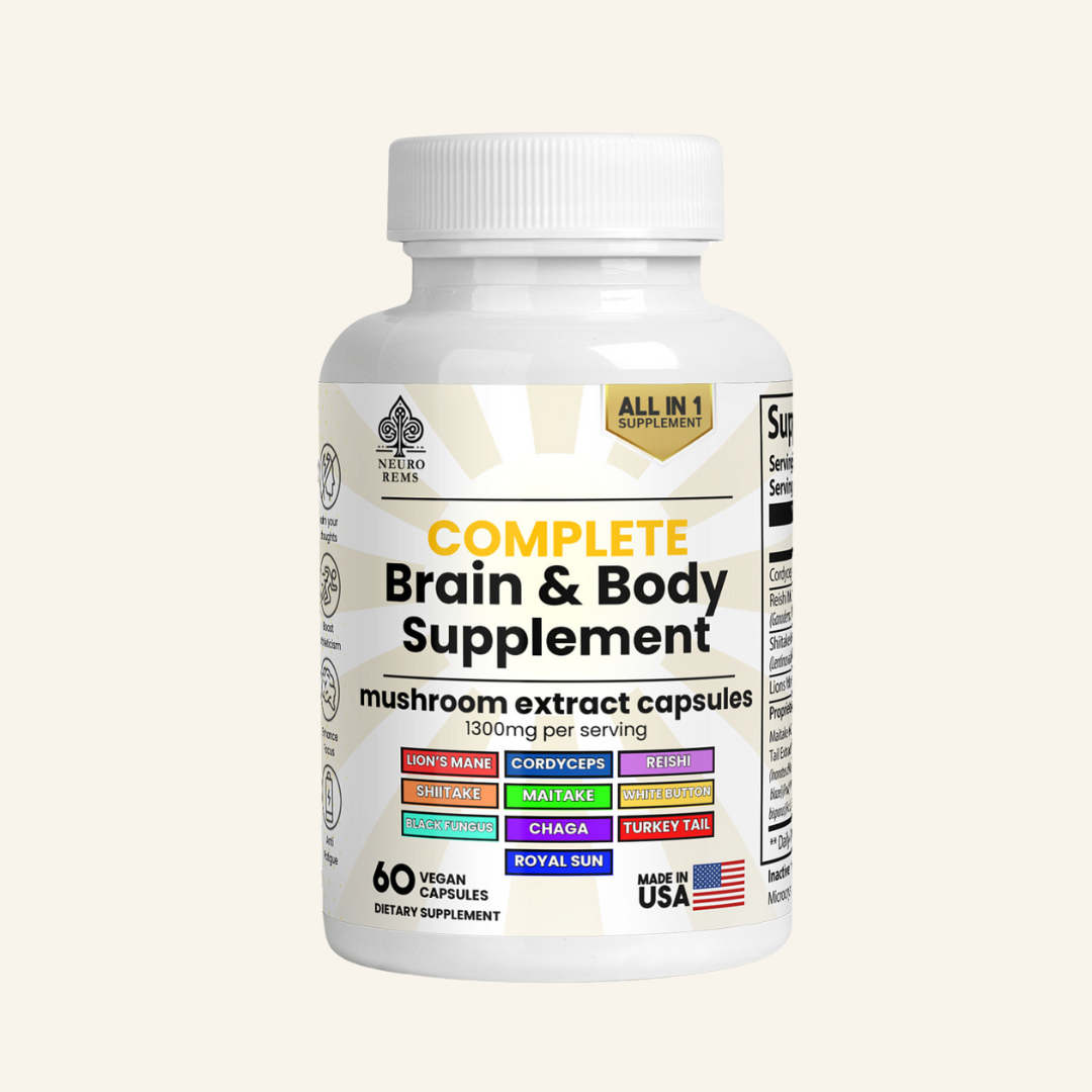 Neuro Rems Brain & Body 10 in 1 Mushroom Capsules - Lion's Mane, Cordyceps, Chaga, Reishi and More