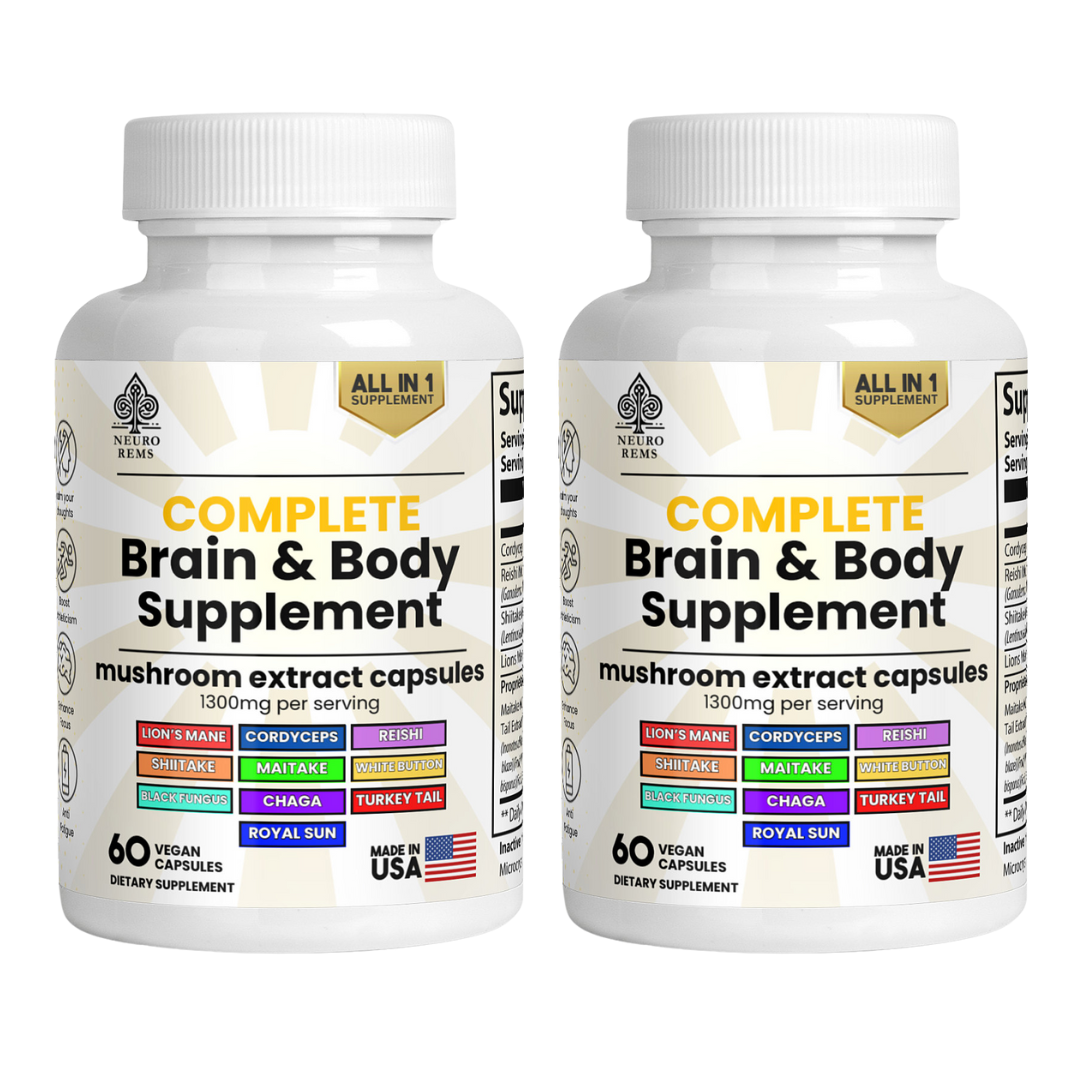 Neuro Rems Brain & Body 10 in 1 Mushroom Capsules - Lion's Mane, Cordyceps, Chaga, Reishi and More